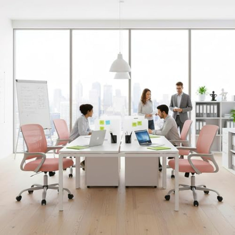 Home Office Managerial Executive Chair, Ergonomic Mesh Adjustable Swivel Mid-Back Computer Desk Chair With Comfortable Lumbar Support, Comfy Arms For Bedroom,Study