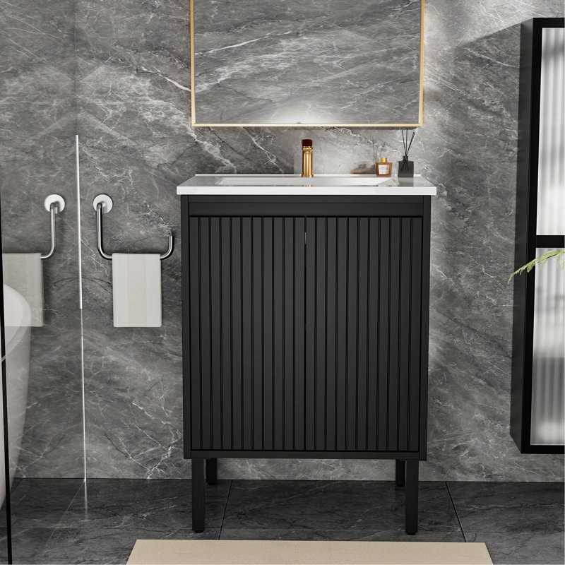 Meuble-lavabo de salle de bain sans lavabo, Noir mat, L 23 po