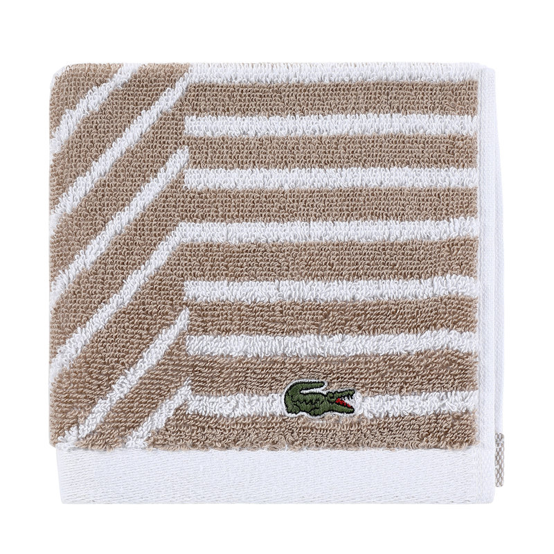 Essuie-mains jacquard géométrique 100% coton Lacoste Guethary, Sable, 1 débarbouillette