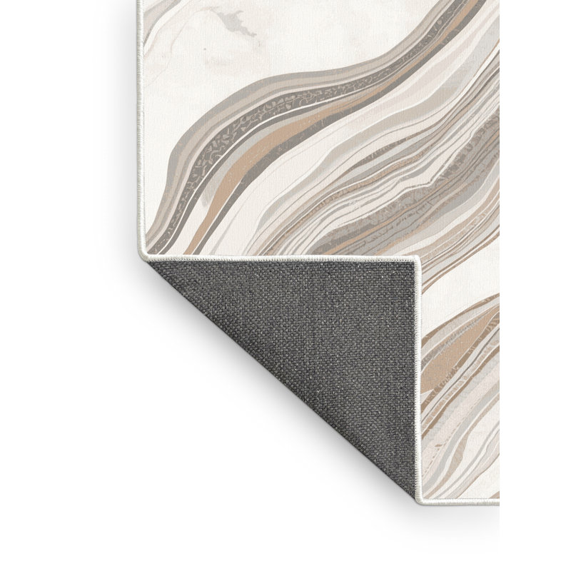 Tapis beige moelleux moelleux et luxueux en bois beige - reliure blanche, 7 x 9