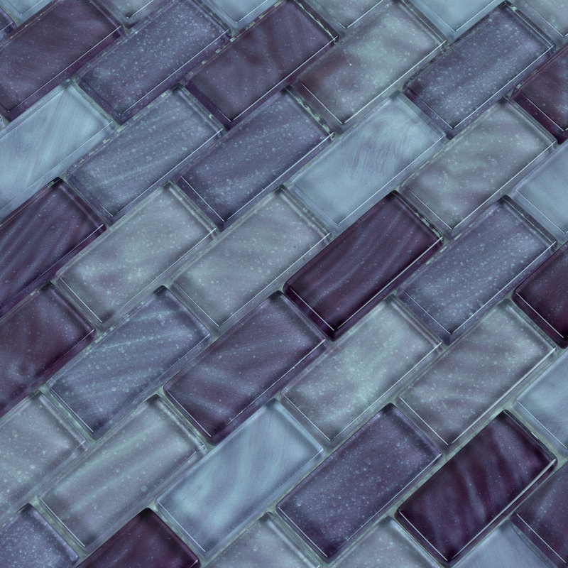 Impressions 1" x 2" Straight Edge Glass Mosaic Tile, Violet Spray