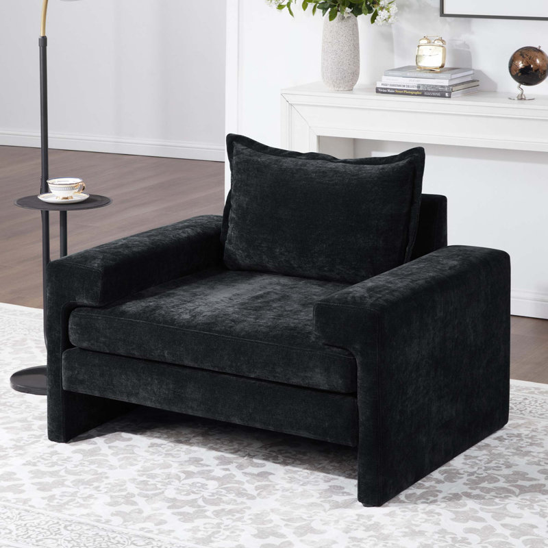Fauteuil en chenille avec accoudoirs larges et support ergonomique, Noir