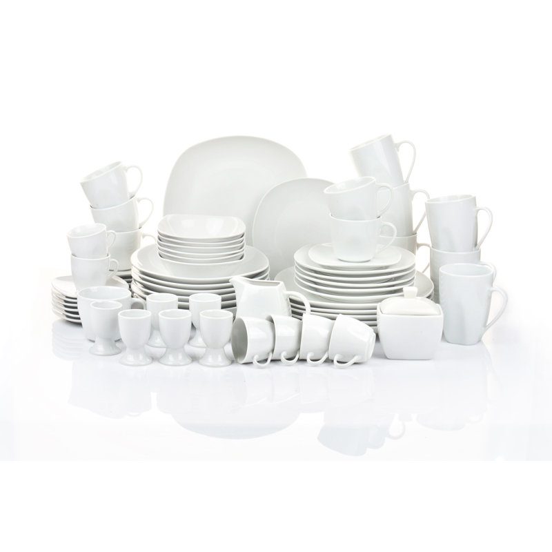 62 Piece Bone China Dinnerware Set, Service for 6