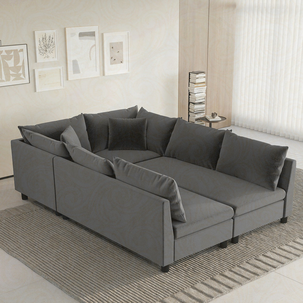Ebern Designs Modular Sectional Sofa Bed,Chenille Couch Set with ...