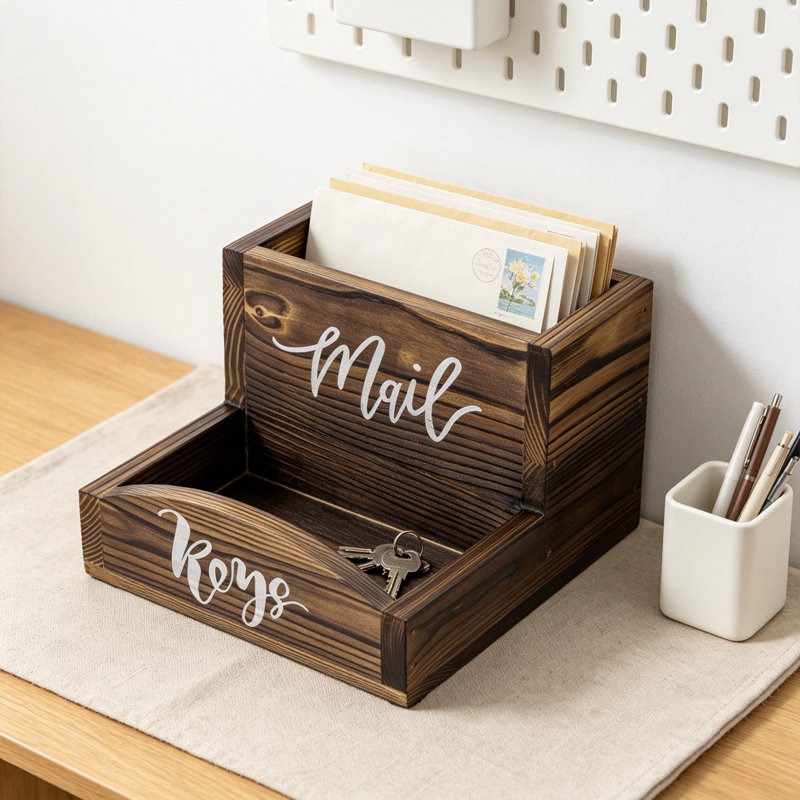 Porte-courrier Rustic Burnt, 5.35" H x 7.87" W x 8.35" D, Brown