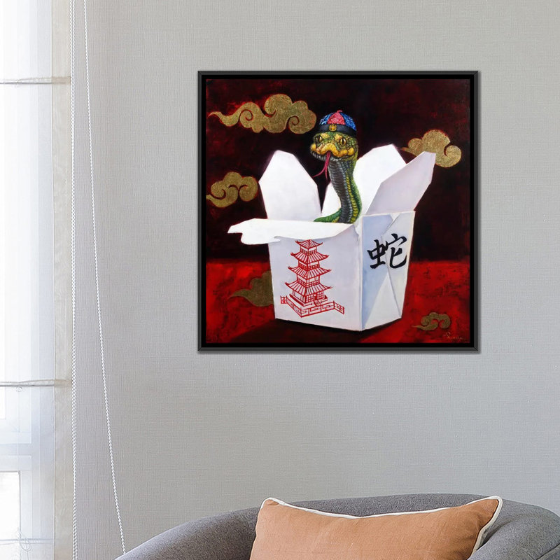 «Takeout with a Twist», reproduction sur toile, H 26 po x l 26 po x P 1,5 po, Toile encadrée noire, Pas de tapis