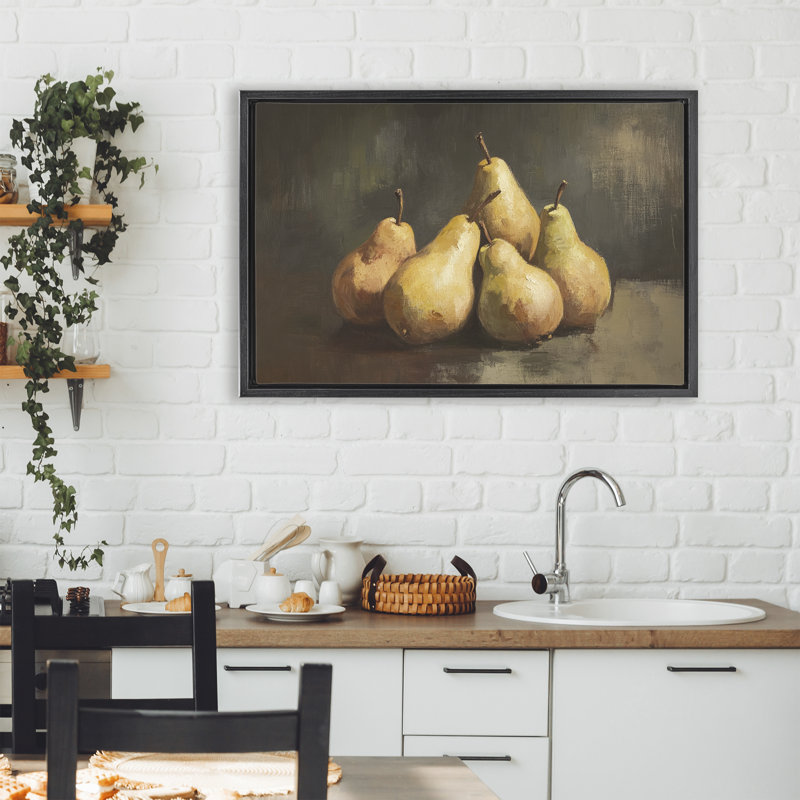 Cadre flottant Golden Pears Still Life, design par Petal Prints Design, 21 x 31, Jet Black Floater Framed