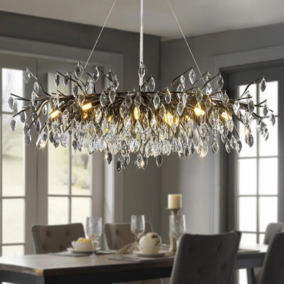 Modern Black Crystal Pendant Branch Chandelier, 47.2 Inch Rectangular Metal Frame Pendant Lighting