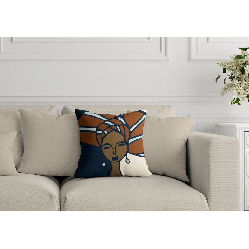 Coussin Abike Tribal Abstract, rouille, L 17 po x H 17 po