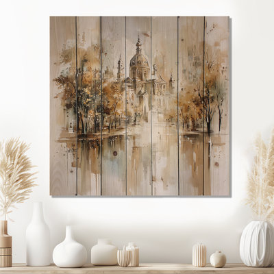 Watercolor Amsterdam Soft Dreamy Architecture II - Industrial Wood Wall Decor On Natural Pine Wood