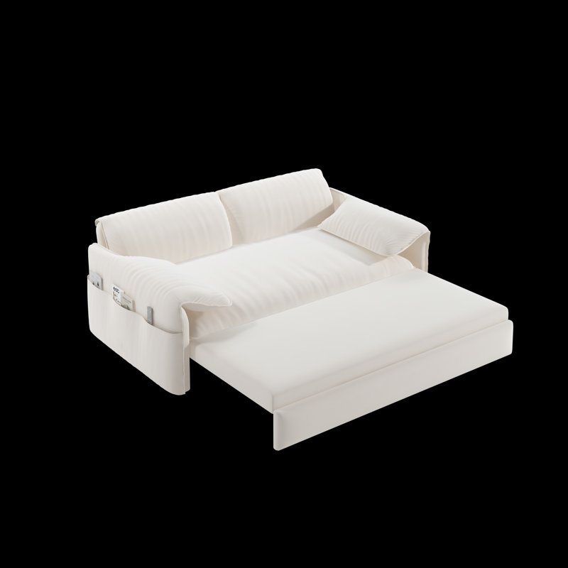 Grand canapé-lit, canapé-lit convertible avec rangement latéral, causeuse multifonctionnelle, Velours beige