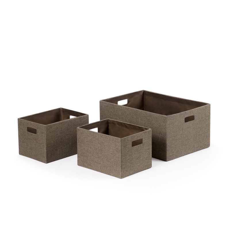 Taupe Faux-Linen Rectangular Basket Organizer Set