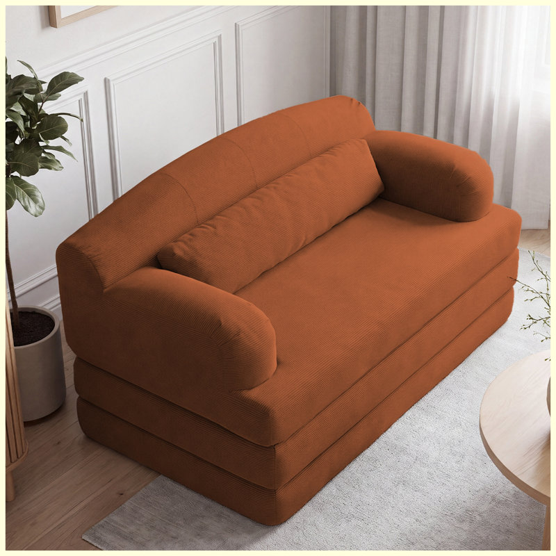 Causeuse convertible 2 places en velours côtelé Canapé-lit futon convertible (orange), L 57,09 po, Velours côtelé orange