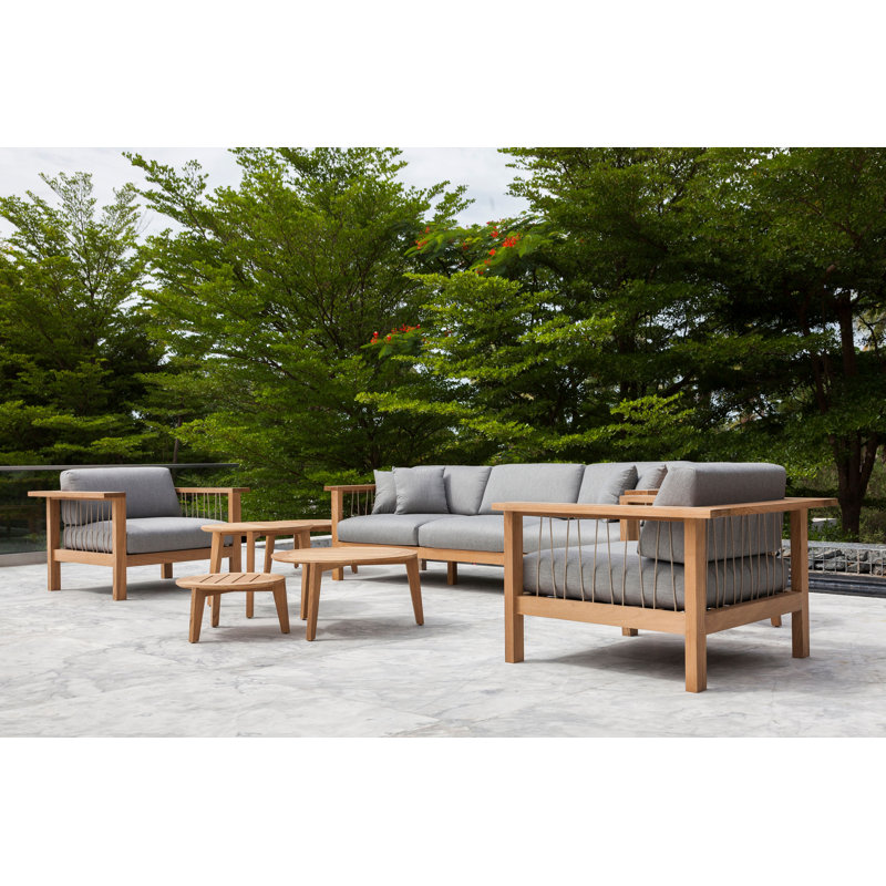 Maro Outdoor 4 - Piece Teak Conversation Set, 20.56" Diameter x 20.56" W x 10.25" H, Charcoal Chine
