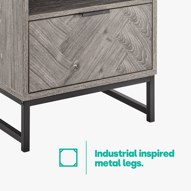 Sled End Table with Built-In Outlets, Dark Grey