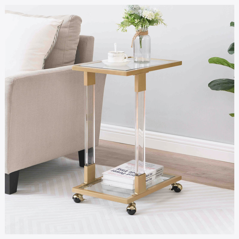 Table d'appoint, table de canapé, table carrée en forme de C, Doré