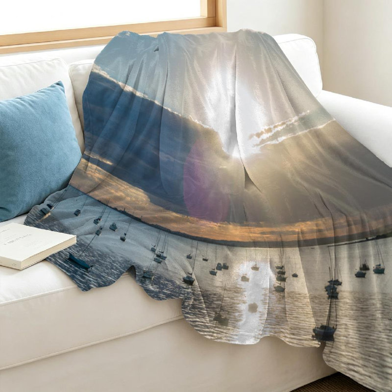 Blue Ultra Soft Flannel Fleece Throw Blanket,Beautiful Single-Sided Print, Throw 40" x 50"