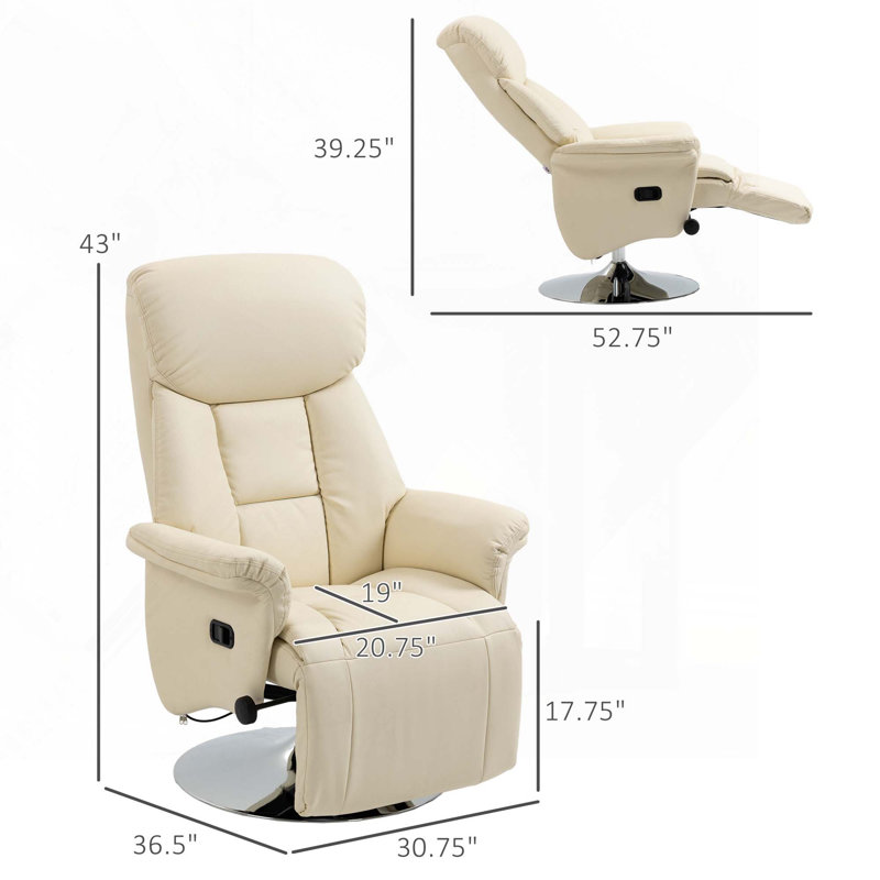 Meryle Faux Leather Swivel Recliner, Cream White Faux Leather