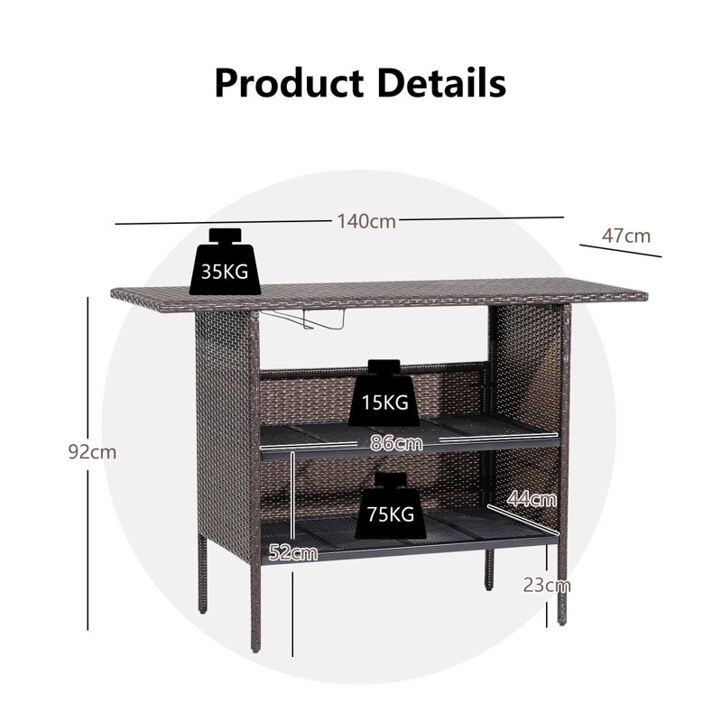 Rectangular 4 - Person Outdoor Standing Height Table 