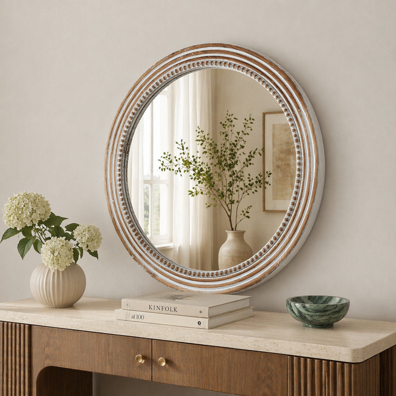 Rustic Round Wall Mirror, 27.56"
