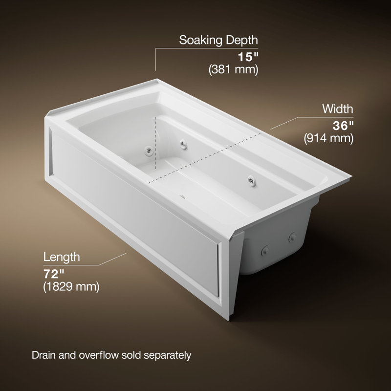 Archer® Alcove 72" x 36" Whirpool Bathtub, White, Right