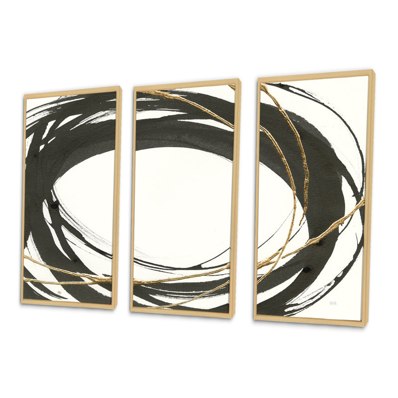 «Gold Glamour Circle II - Posh & Luxe», ensemble de 3 toiles encadrées, H 32 po x l 48 po x P 1 po, Or