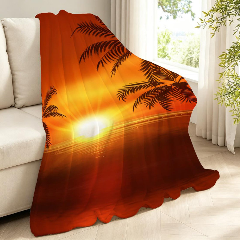 Jeté en flanelle bleue ultra douce, imprimé palmier sable et imprimé tropical, Throw 40" x 50"