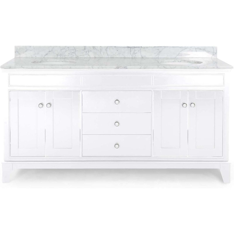 Meuble-lavabo double 73 po avec plateau en marbre sahira, Blanc