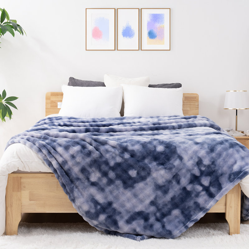 Faux Rabbit Fur Blanket Machine Woven Blanket, 152x203, Blue