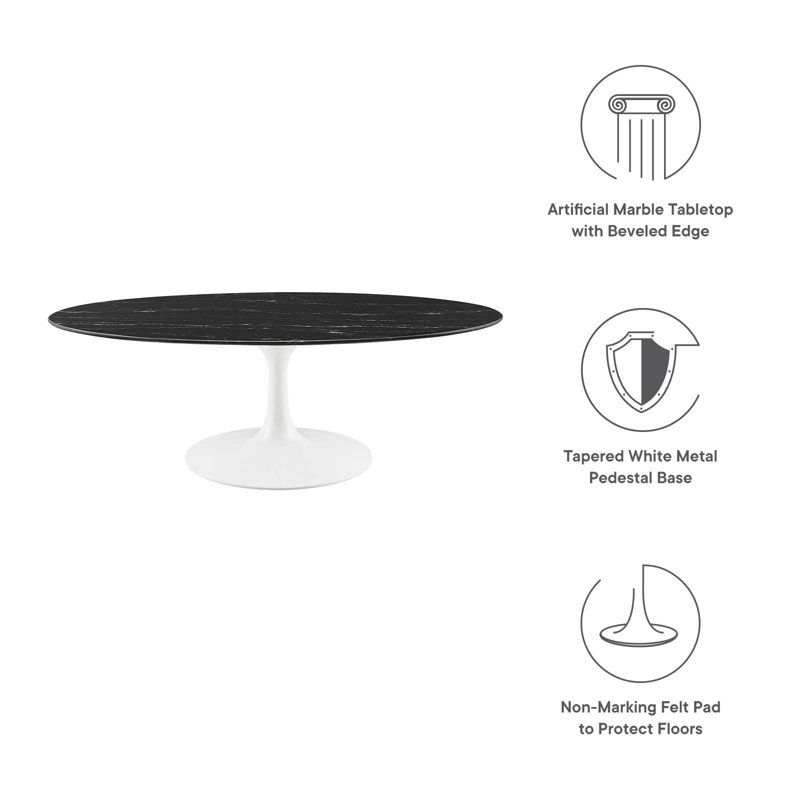 Table basse ovale en marbre Lippa, Noir, L 48 po x L 27,5 po, Marbre