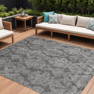 Tapis extérieur lavable et damassé 8 pi x 10 pi gris et étain