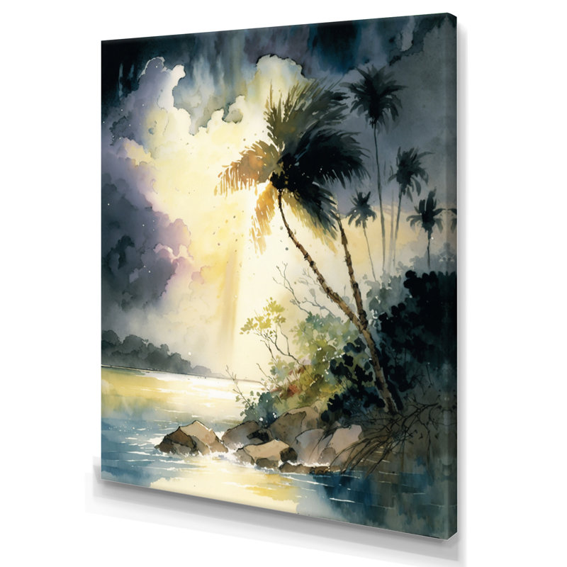 «Tropical Island Paradise I», impressions sur toile de paysage moderne, H 32 po x l 16 po x P 1 po, Toile tendue