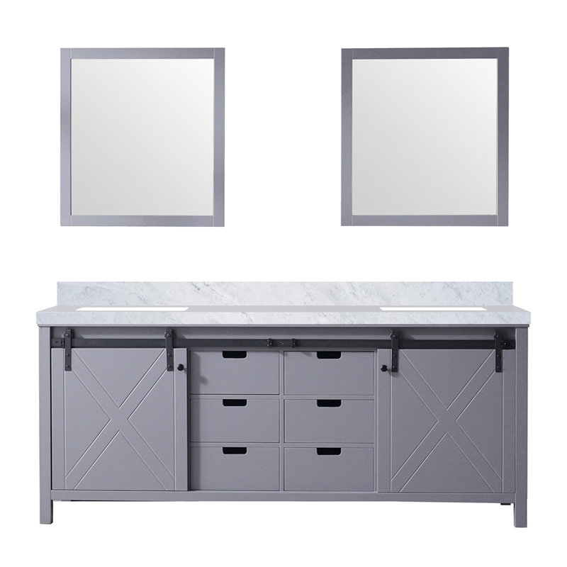 Gris foncé 80 po L x P 22 po. Meuble-lavabo double avec comptoir en marbre et miroirs