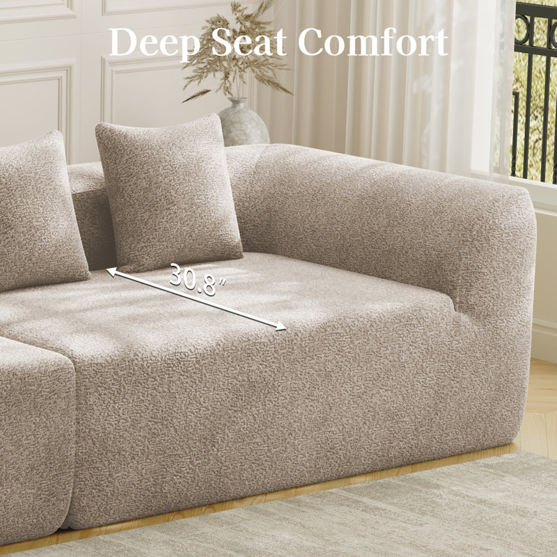 Canapé surdimensionné sans os de 120 pouces de large en chenille confortable avec assise profonde et dossier bas, Light Brown