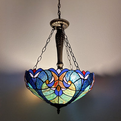 Spurlock Tiffany Pendant Lights Ceiling Light Green Blue Stained Glass LED Bulbs Included 16"W*16'D*60"H