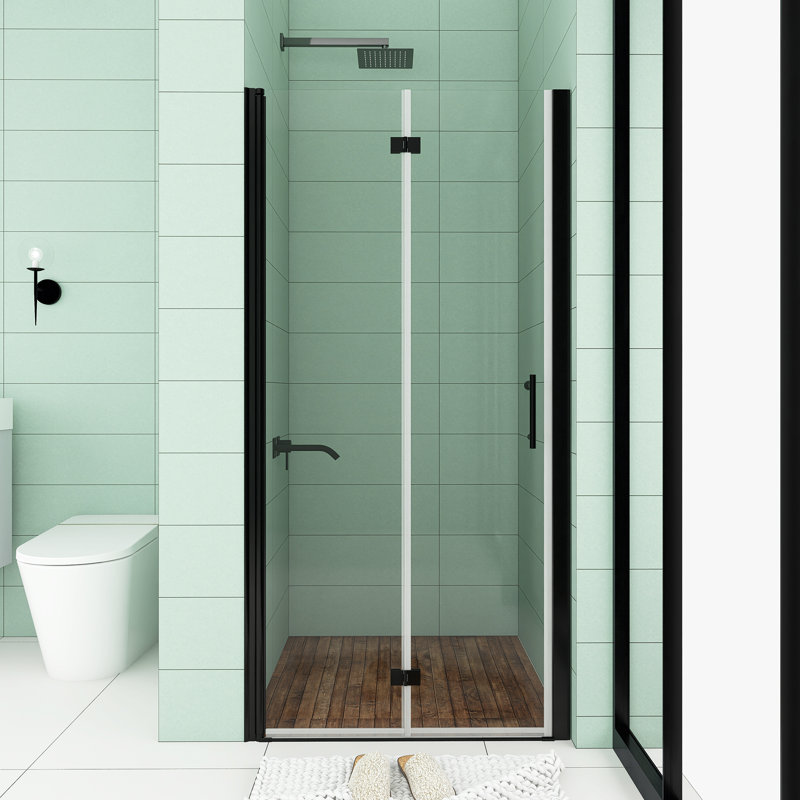 32" x 72" Bi-fold Semi Frameless Shower Door, Matte Black