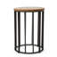 Table d'appoint d'extérieur cylindrique avec plateau rond en bois massif et structure en métal, table d'appoint naturelle de 15 po