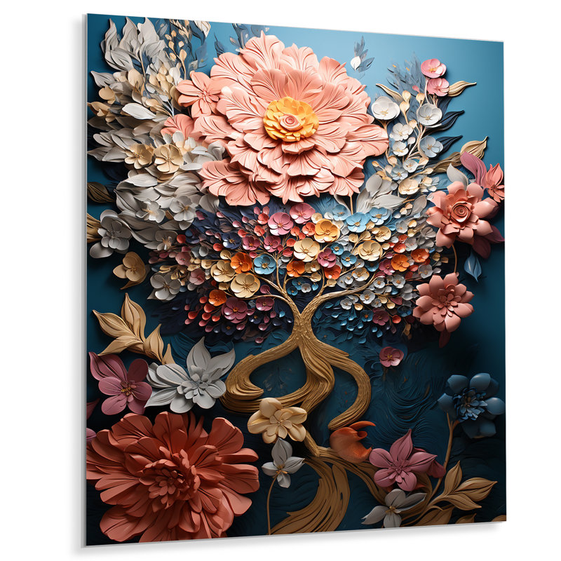 Arbre multicolore en tons de bleu I - arbre, art mural en métal, H 20 po x l 12 po x P 1 po