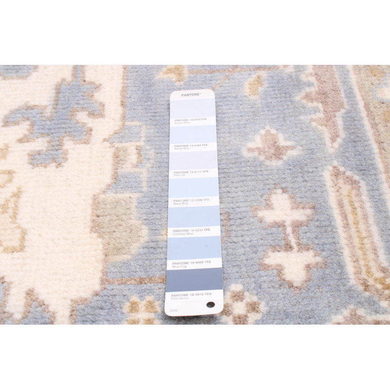 Tapis unique en laine noué à la main nouvel âge de 6 pi x 8 pi 7 po en denim clair / ivoire Terrilynne
