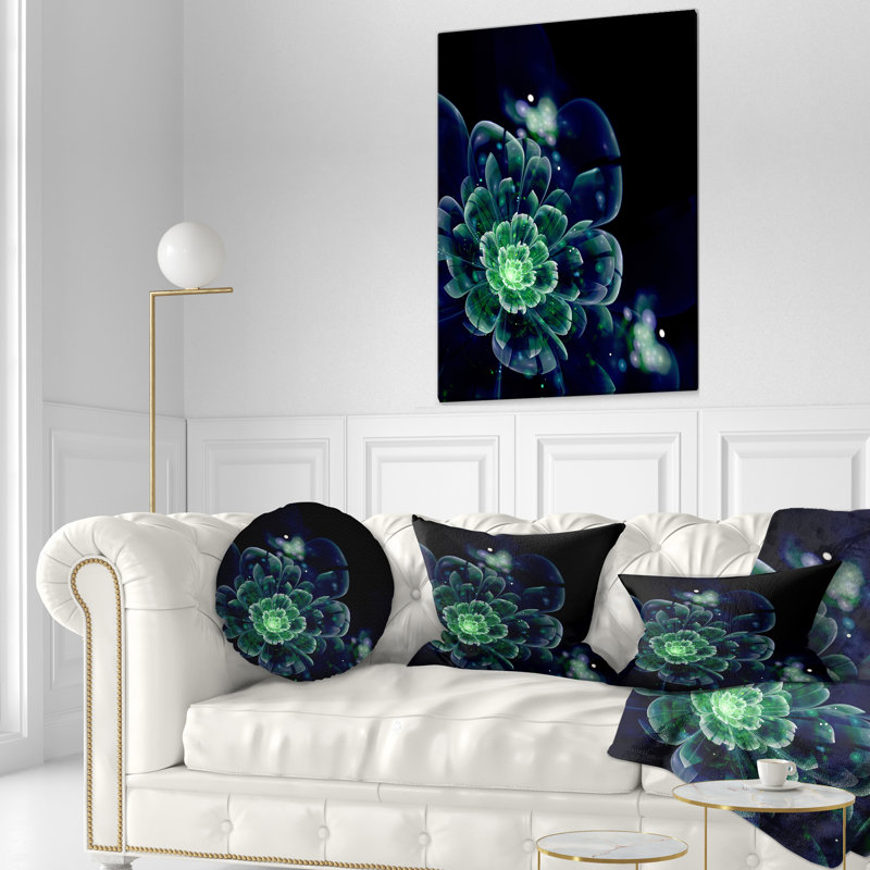 Coussin imprimé floral vert avec motif floral abstrait