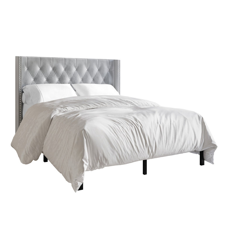 Ffyona Upholstered Wingback Bed, Silver Gray, King