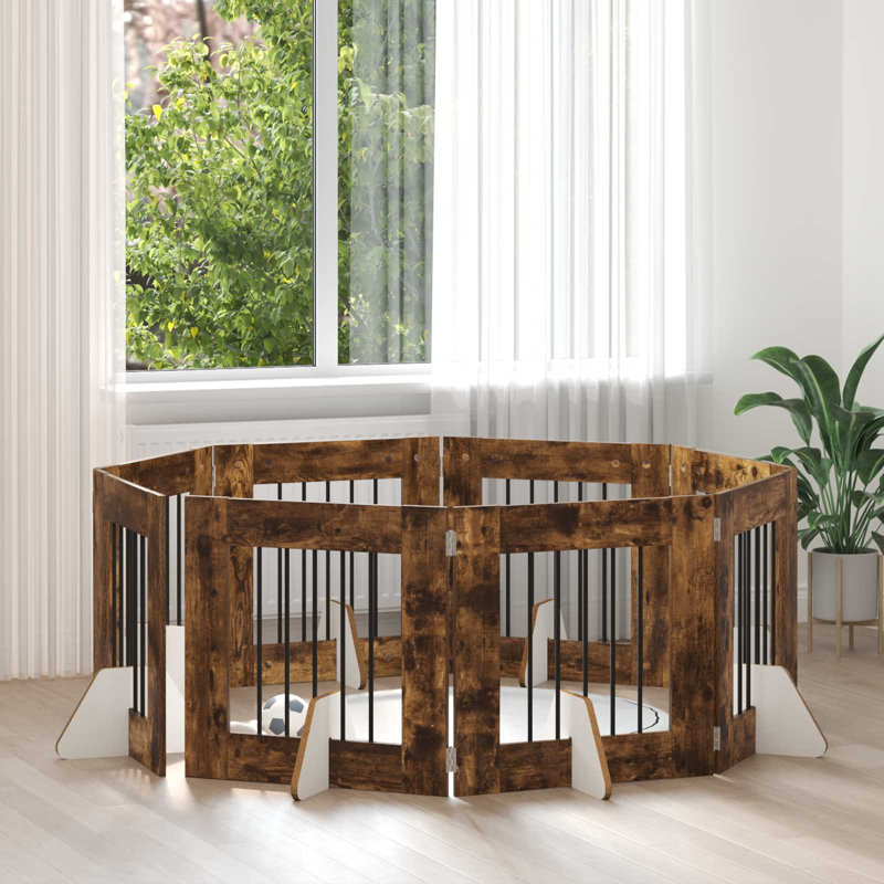 Pet Crate, 80cm H x 362cm W x 34cm D, Smoked Oak