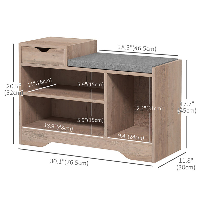 Upholstered Entryway Shoe Bench with Storage Drawer Open Shelf