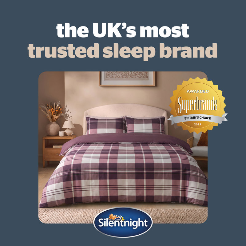 Silentnight Coverless 10.5 Tog Duvet and Pillowcase Set, Printed Check, Super King, Berry Check
