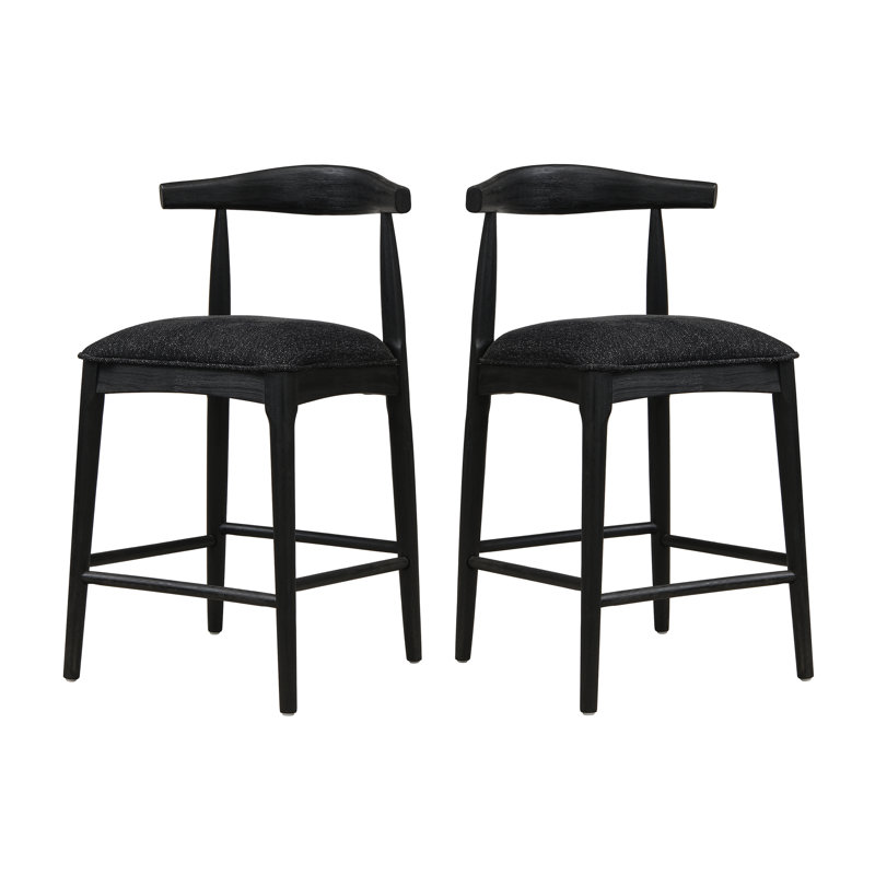 Tabouret de comptoir en tissu noir (ensemble de 2), Siège noir / structure noire