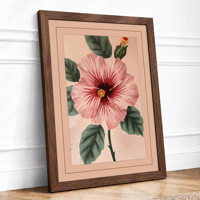 Hibiscus in Bloom Botanical - Framed Print, Walnut, A4 - 29.7 x 21.0 cm