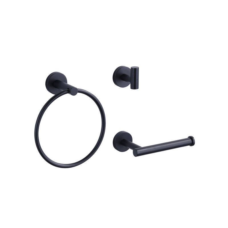 3-Piece Bath Hardware Set With Mounting Hardware With Towel Ring, Towel Hook And Toilet Paper Holder In, Matte Black