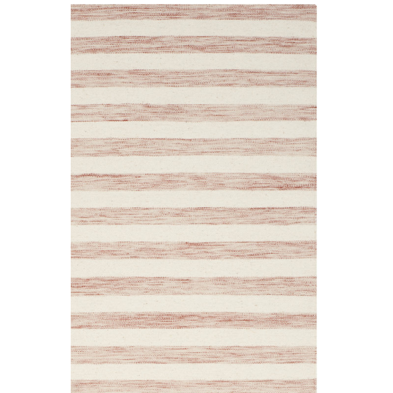 Emek Hand Woven Flat Weave Wool/Cotton Striped Rug in Rust/Ivory, Runner 2'6" x 10'