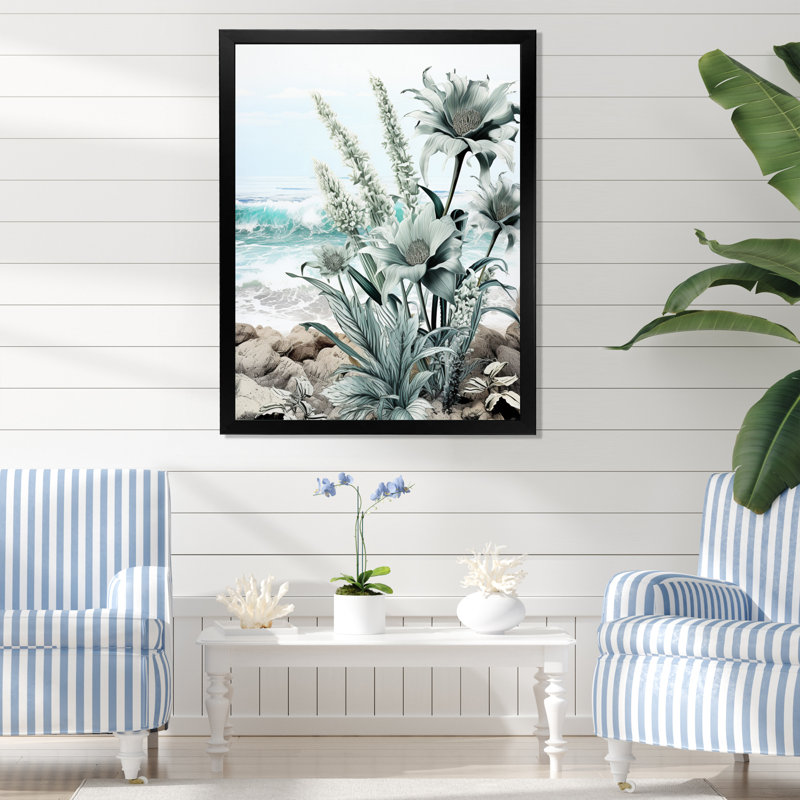 Plage bord de mer Flora I - Art mural nautique et plage, salon, Cadre photo noir, H 20 po x l 12 po x P 1 po