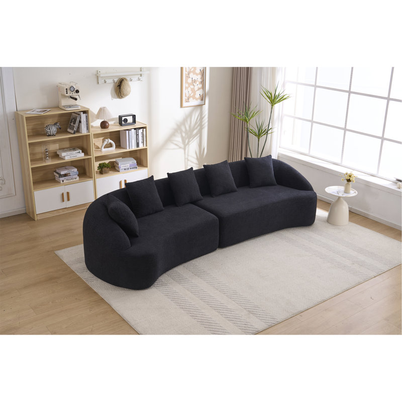 Canapé modulaire incurvé à compression noir modulaire 30D, chenille haute densité en chenille pour appartement, salon